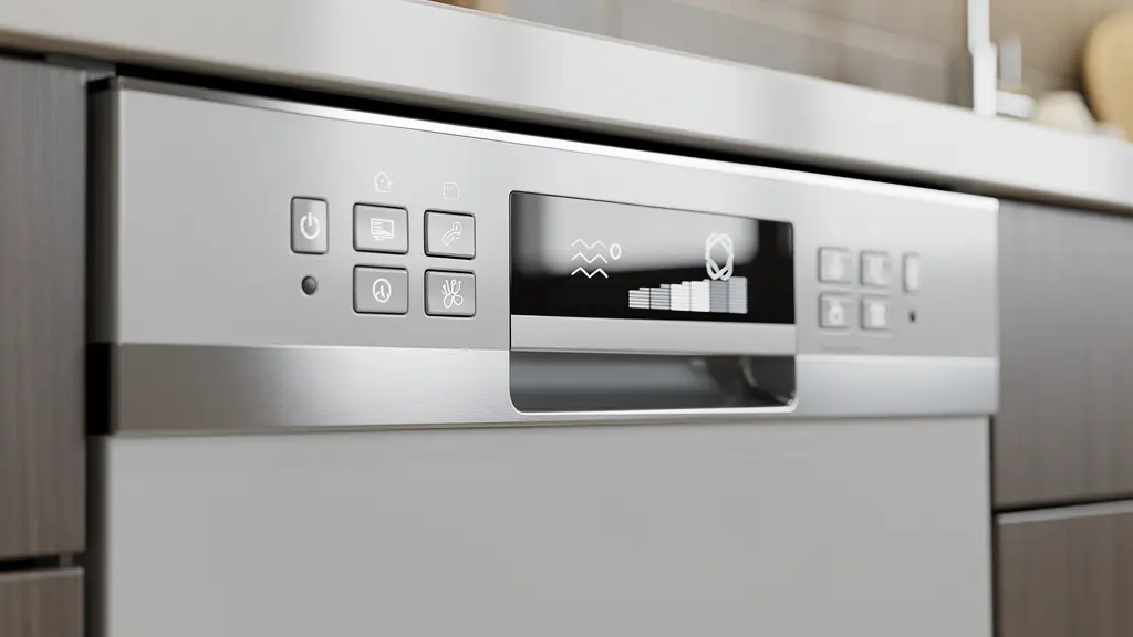 Détail du bandeau de commande d'un lave-vaisselle intégrable dans cuisine équipée